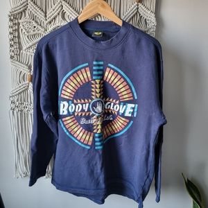 Vintage Retro 90s Body Glove Blue graffic long sleeve Crew Neck sweater Sz S